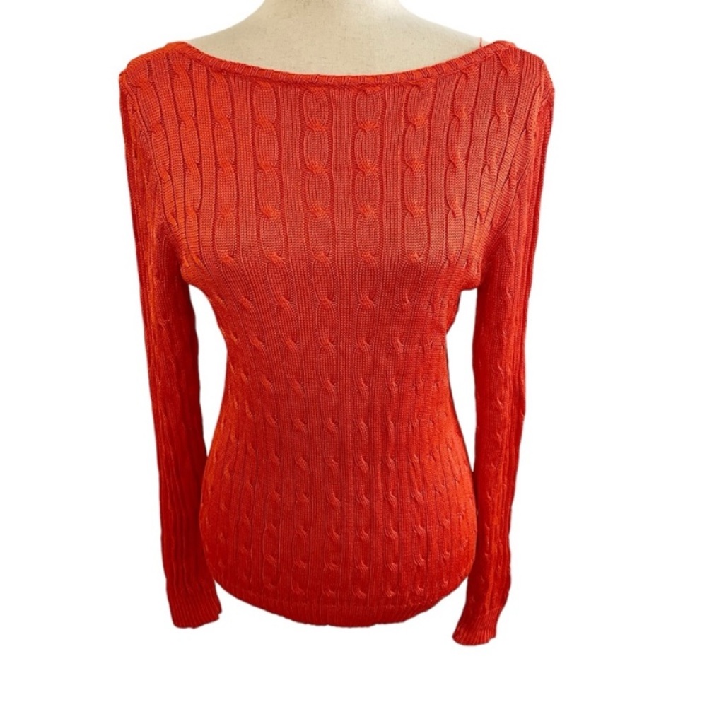 RALPH LAUREN BLACK LABEL 100% Silk Cableknit Scoop Back Sweater